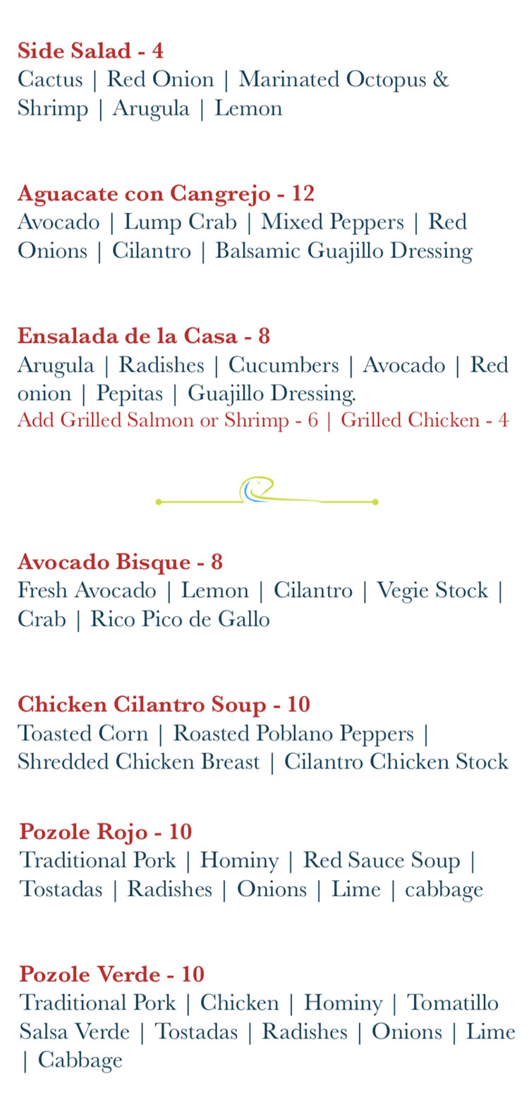 Rico Cocina Y Tequila Bar menu - salads, soups