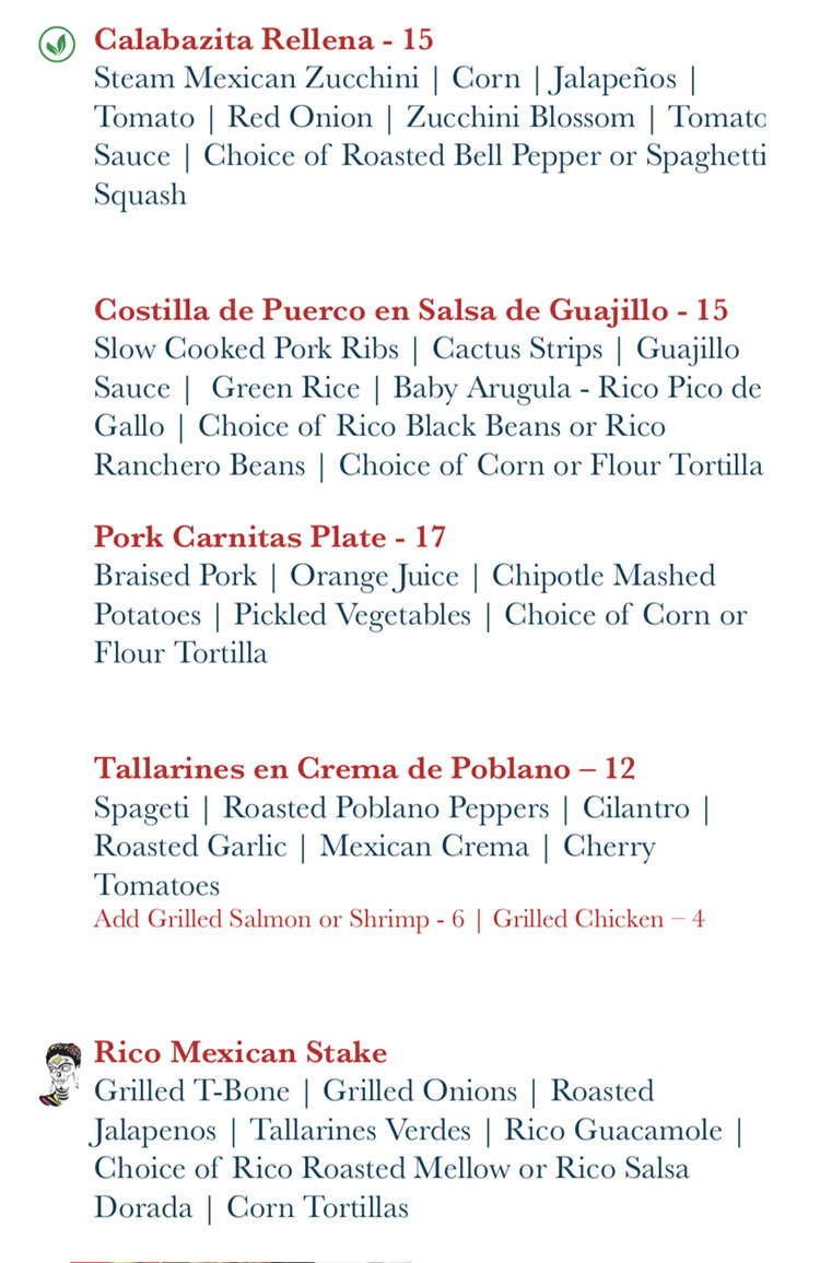 Rico Cocina Y Tequila Bar menu - specialties continued