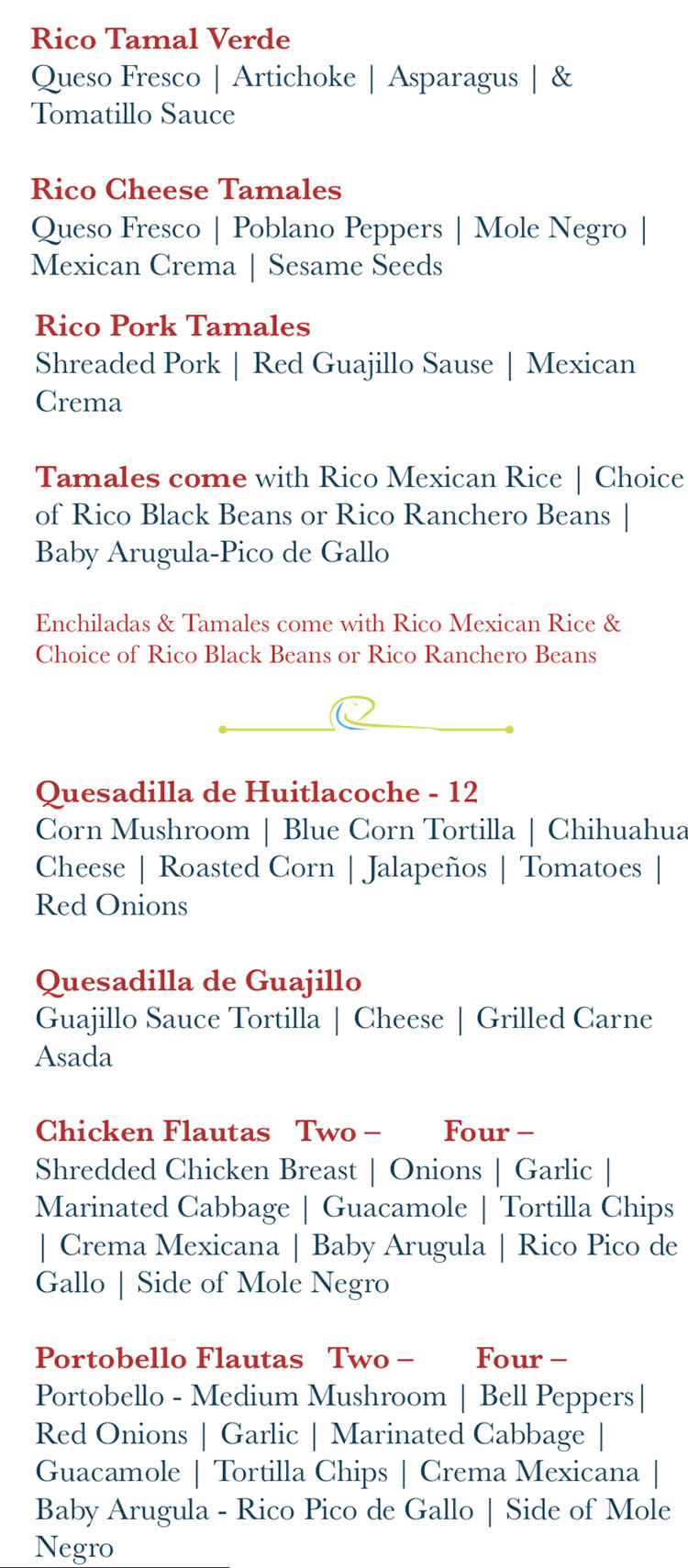 Rico Cocina Y Tequila Bar menu - tamales y mas