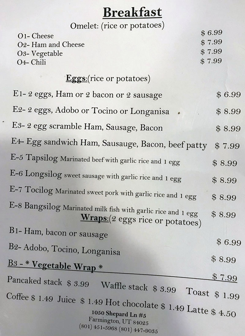 Al's Cafe menu - breakfast