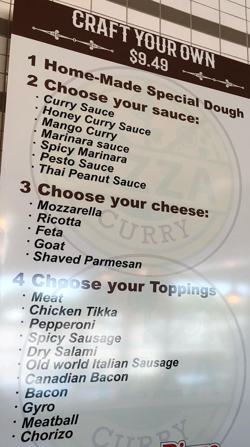 Curry Pizza menu - craft your own