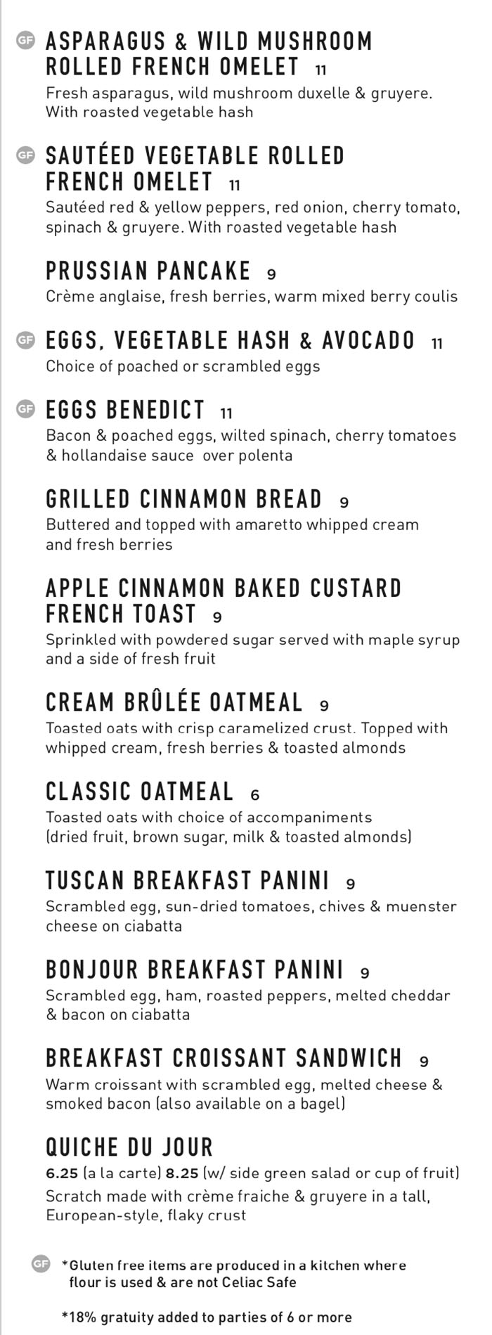 Gourmandise breakfast menu - savory