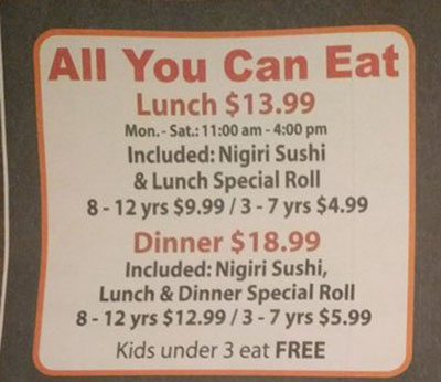 Sushi House menu - all you can eat sushi