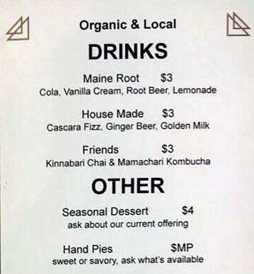 The Dispensary menu - drinks, other