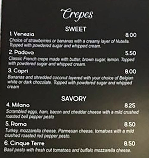 Caffe Torino menu - crepes