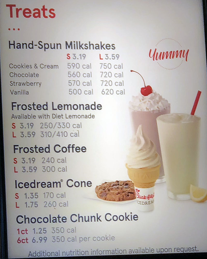 Chick-fil-A menu.