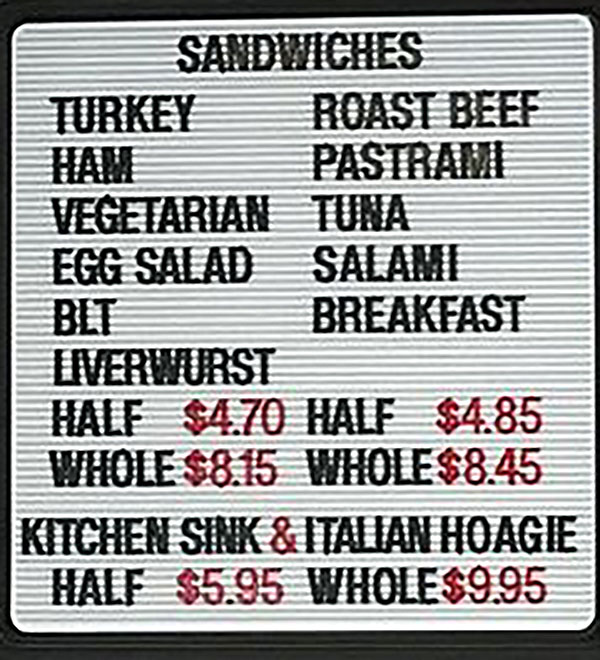 Legers Family Deli menu - sandwiches