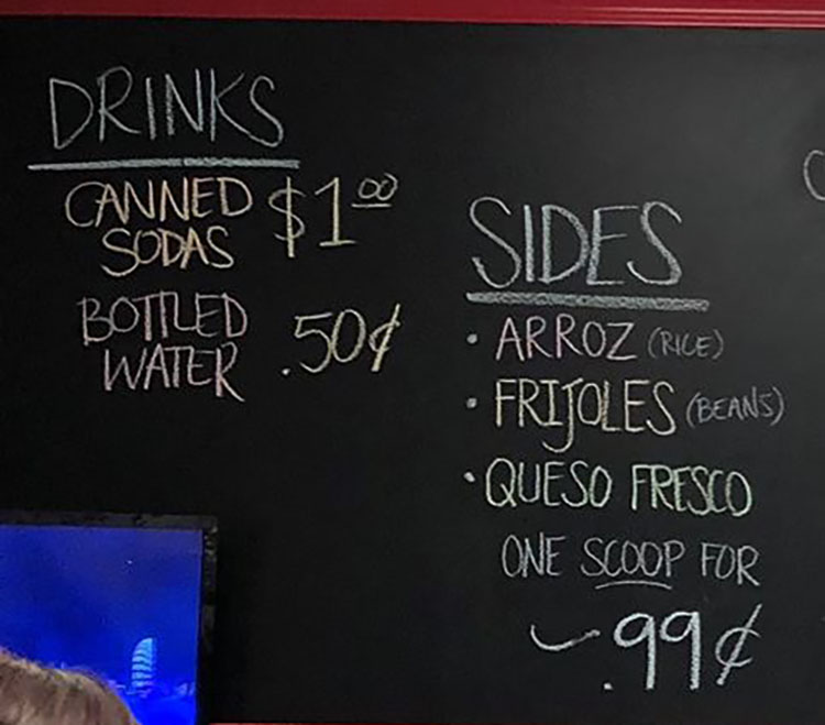 Taqueria Los Lee menu - drinks, sides