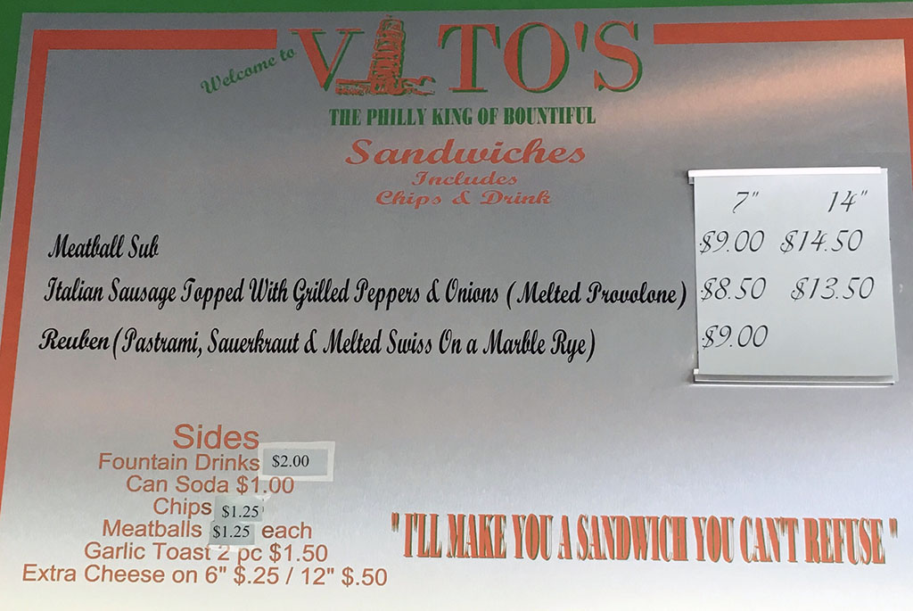 Vito's menu - subs, sandwiches, sides
