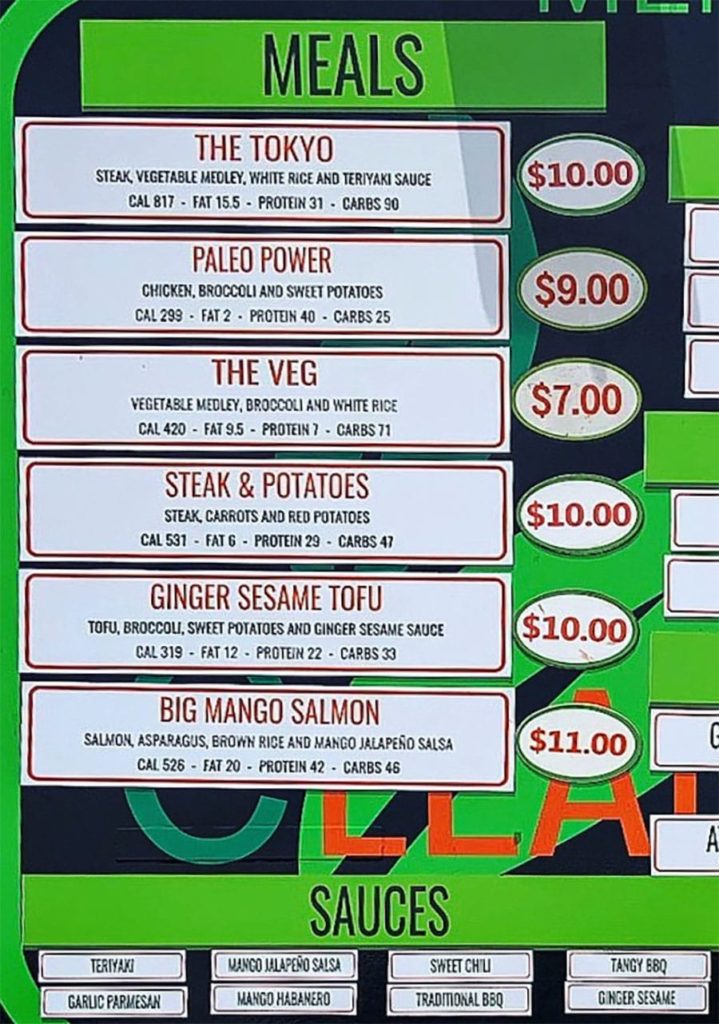 Clean Eats food truck menu - meals