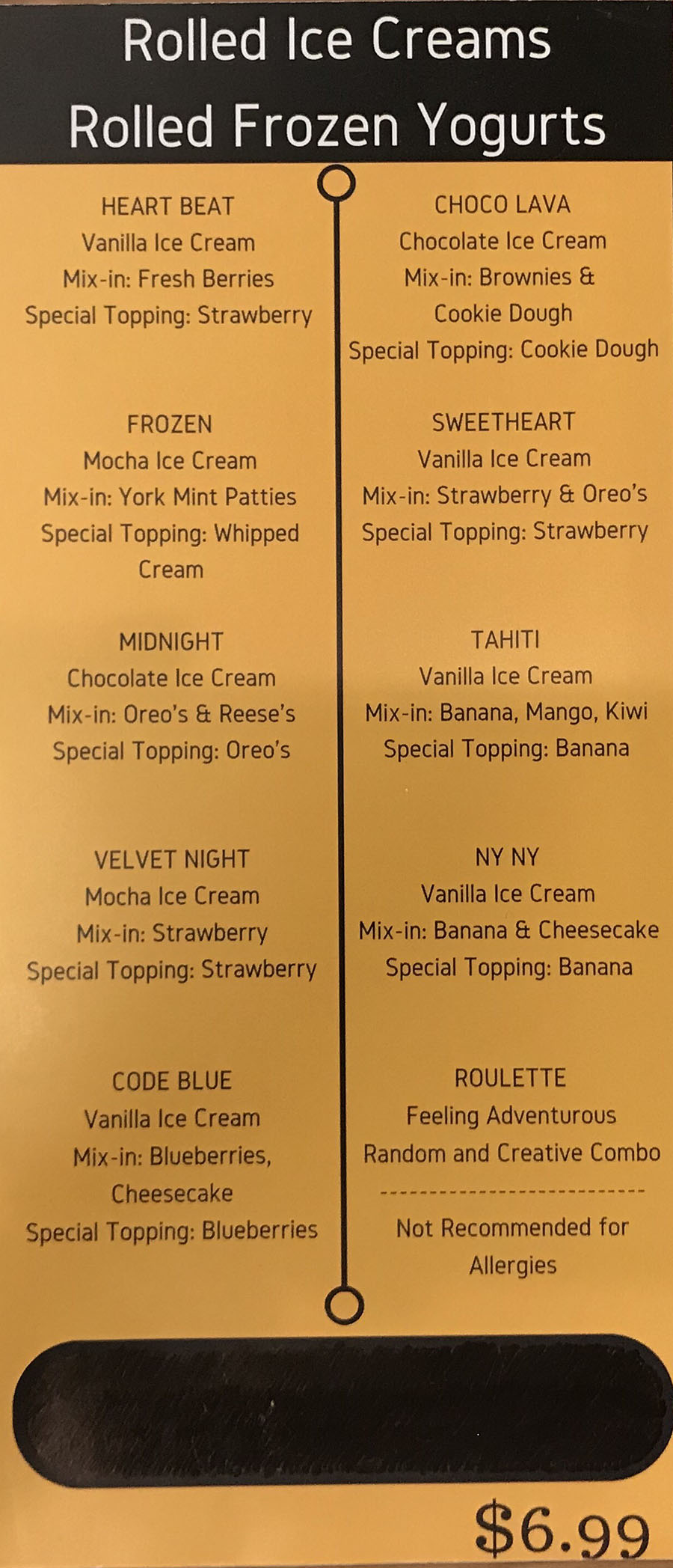 Doki Doki menu - rolled ice cream, rolled frozen yogurt