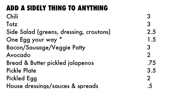 Publik Ed's menu - sides