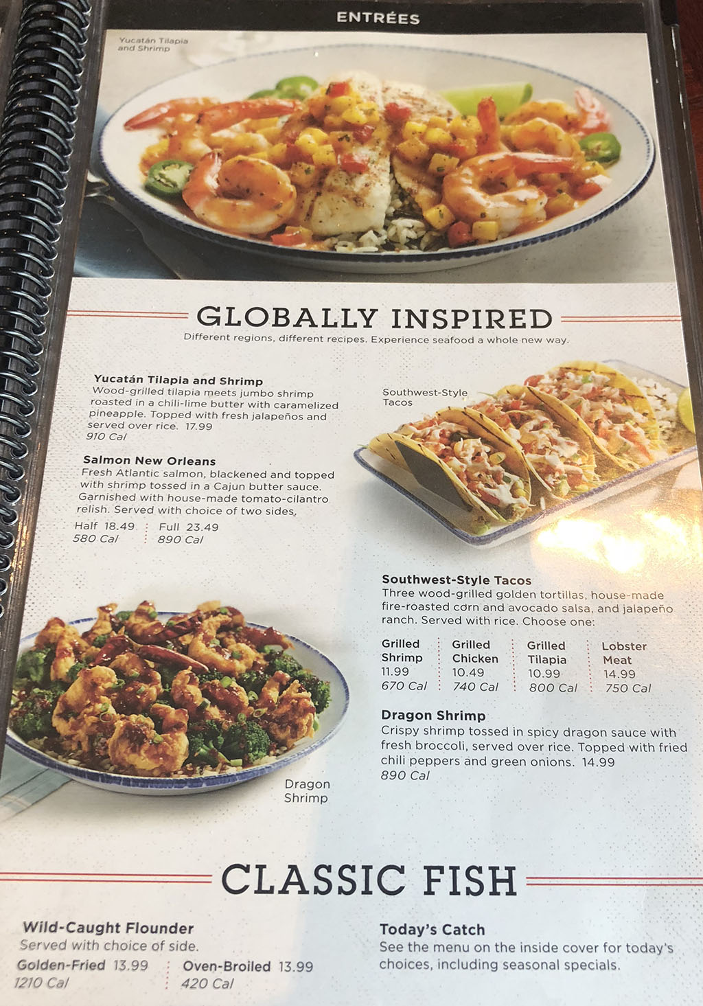 Red Lobster menu - entrees - globally inspired, classic fish