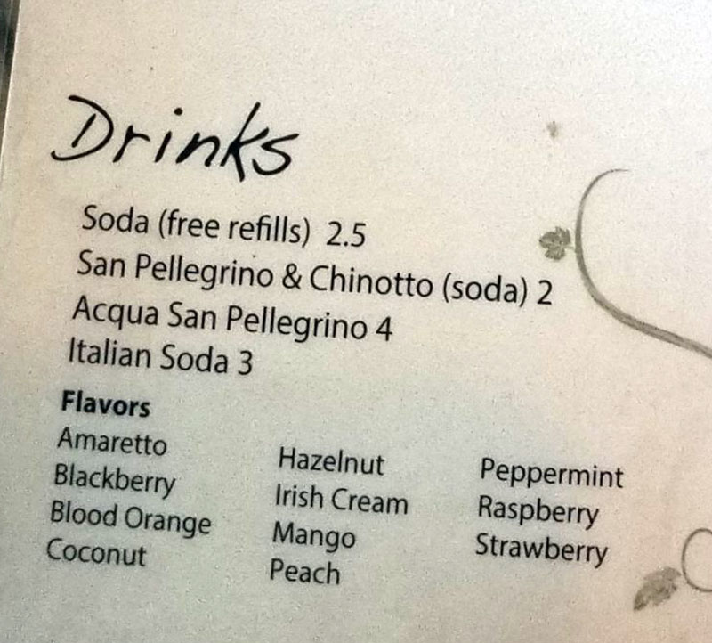 Terra Mia menu - drinks