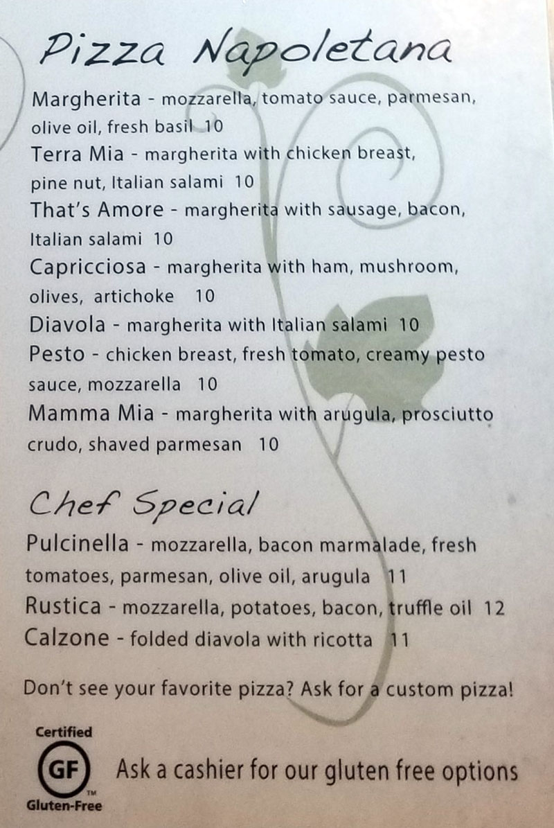 Terra Mia menu - pizz napolenta, chef special