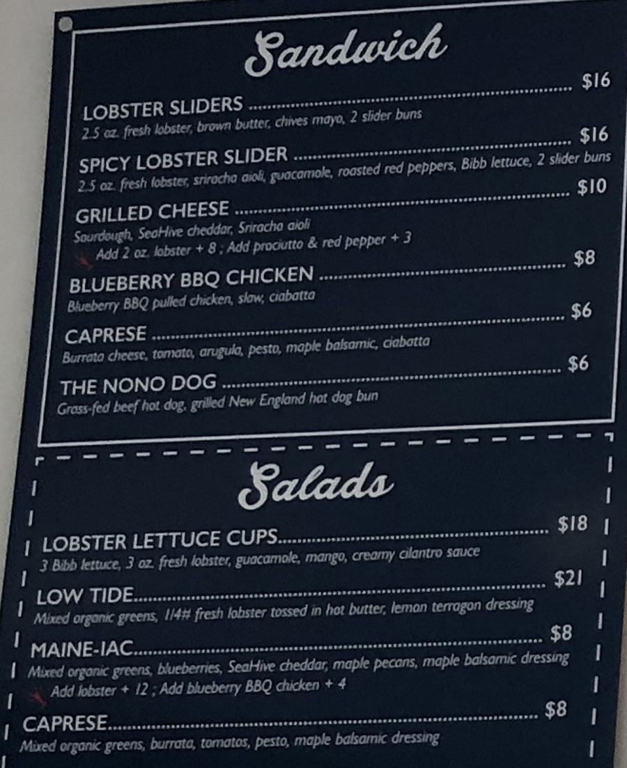Freshies Lobster Co menu - sandwiches, salads