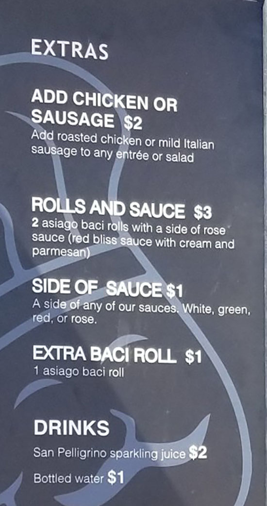 Sauce Boss menu - extras, drinks