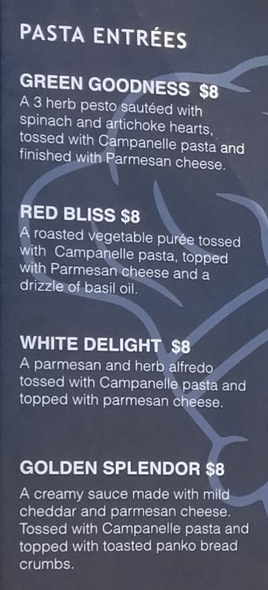 Sauce Boss menu - pasta