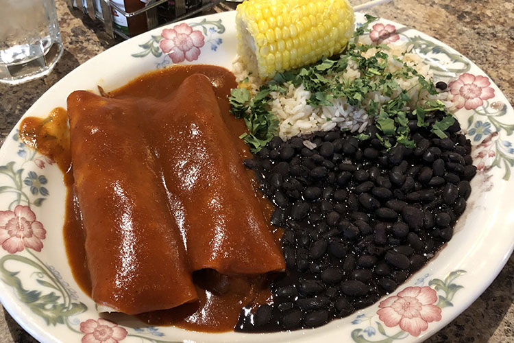 Cantina Southwestern Grill menu - enchiladas with rice, beans and corn