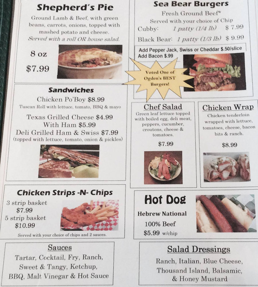 Sea Bears Fish House menu - burgers, pies, hot dogs,, sandwiches, more
