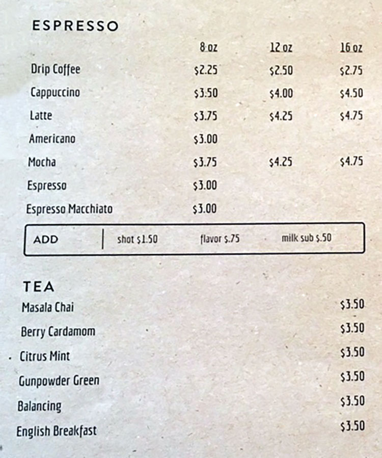 The Daily menu - coffee, tea