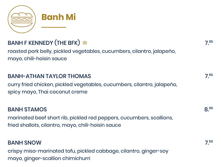 The Rising Bun menu - banh mi
