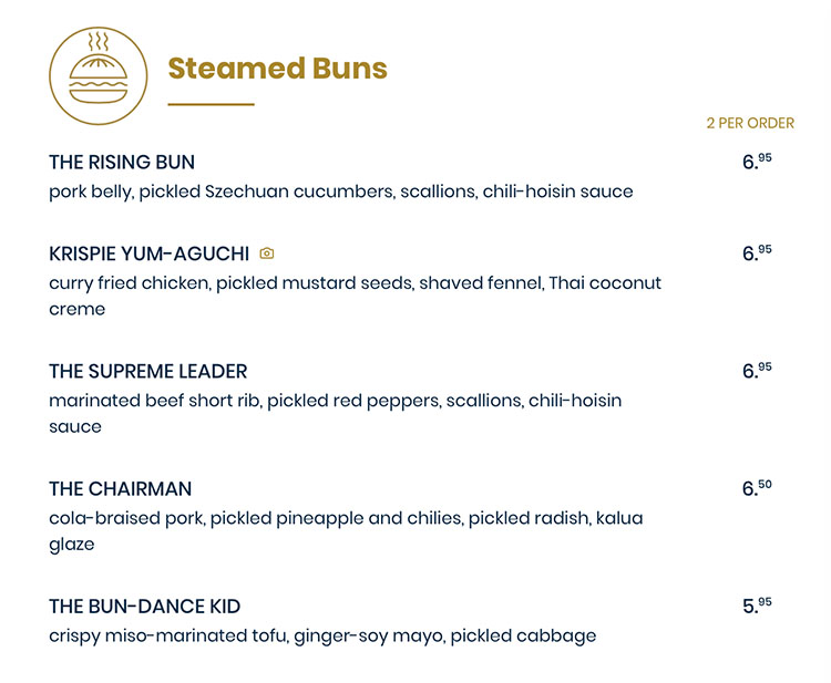 The Rising Bun menu - steamed buns