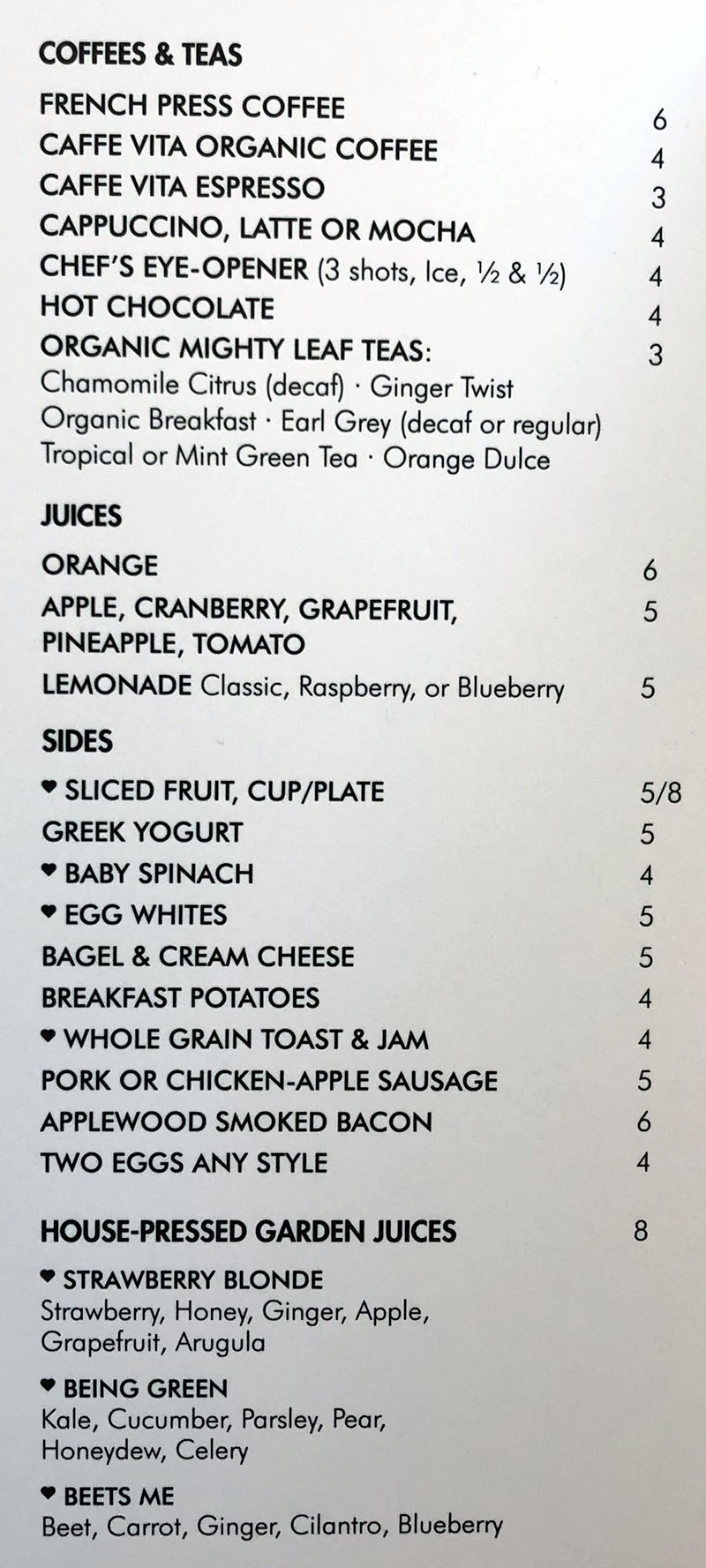 Hotel Monaco Salt Lake City room service menu - breakfast continued