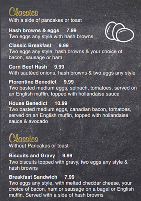 Our Kitchen Cafe menu - classics