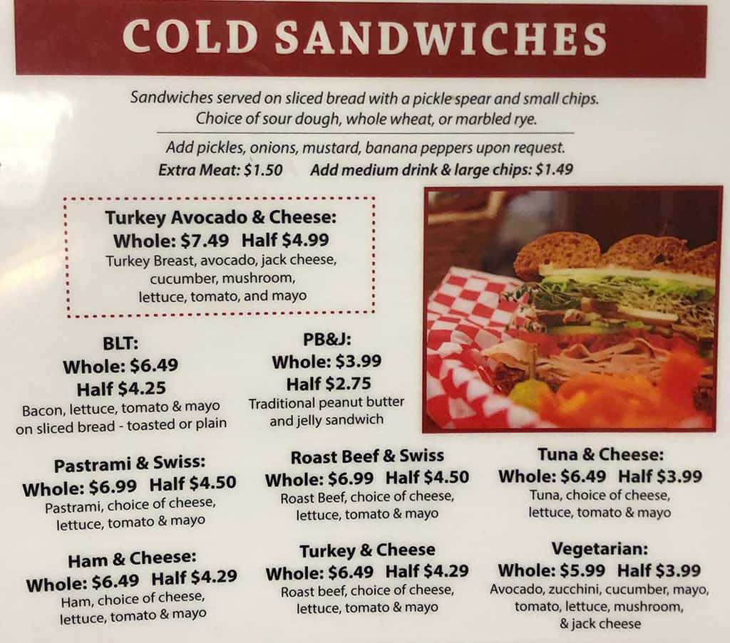 The Deli At University Pharmacy menu - cold sandwiches