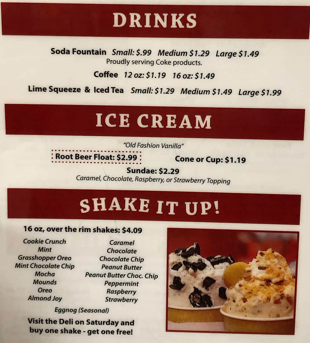 The Deli At University Pharmacy menu - drinks, ice cream, shakes