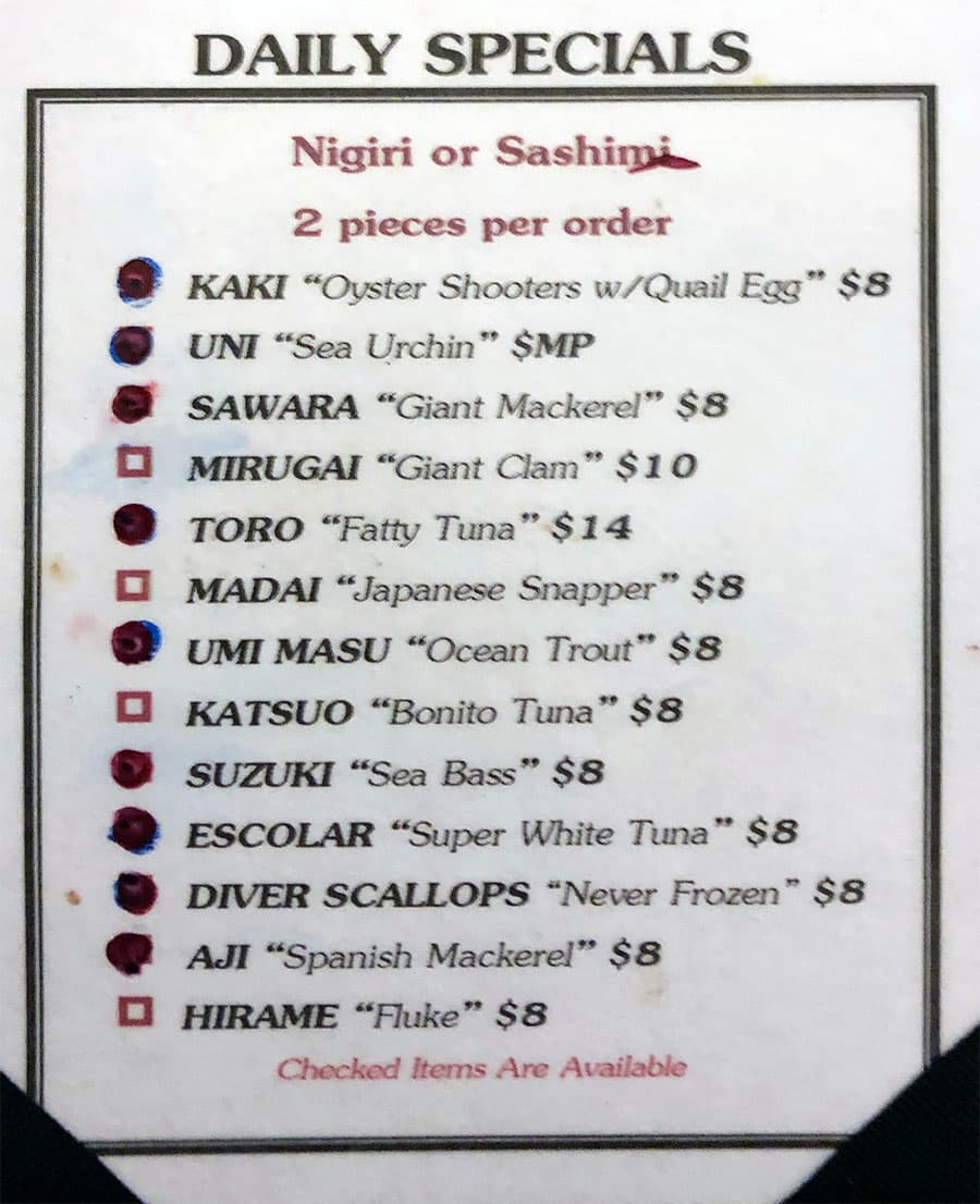 Kyoto Japanese Restaurant menu - daily specials