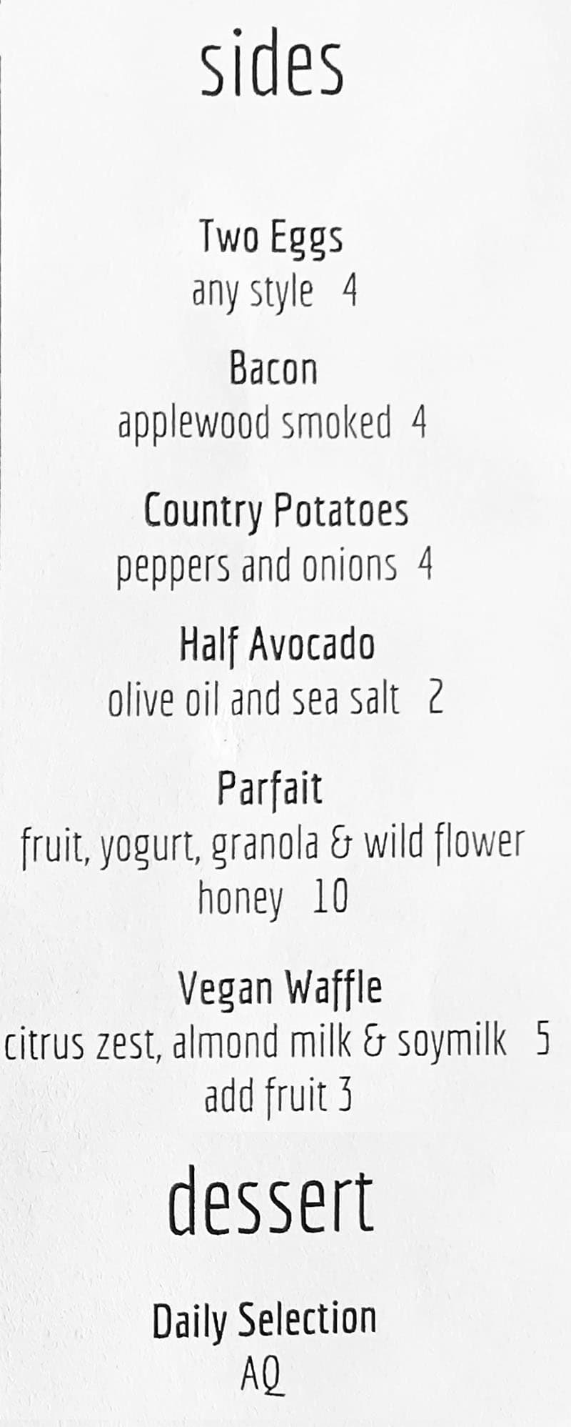 Avenues Bistro On Third brunch menu - sides, dessert