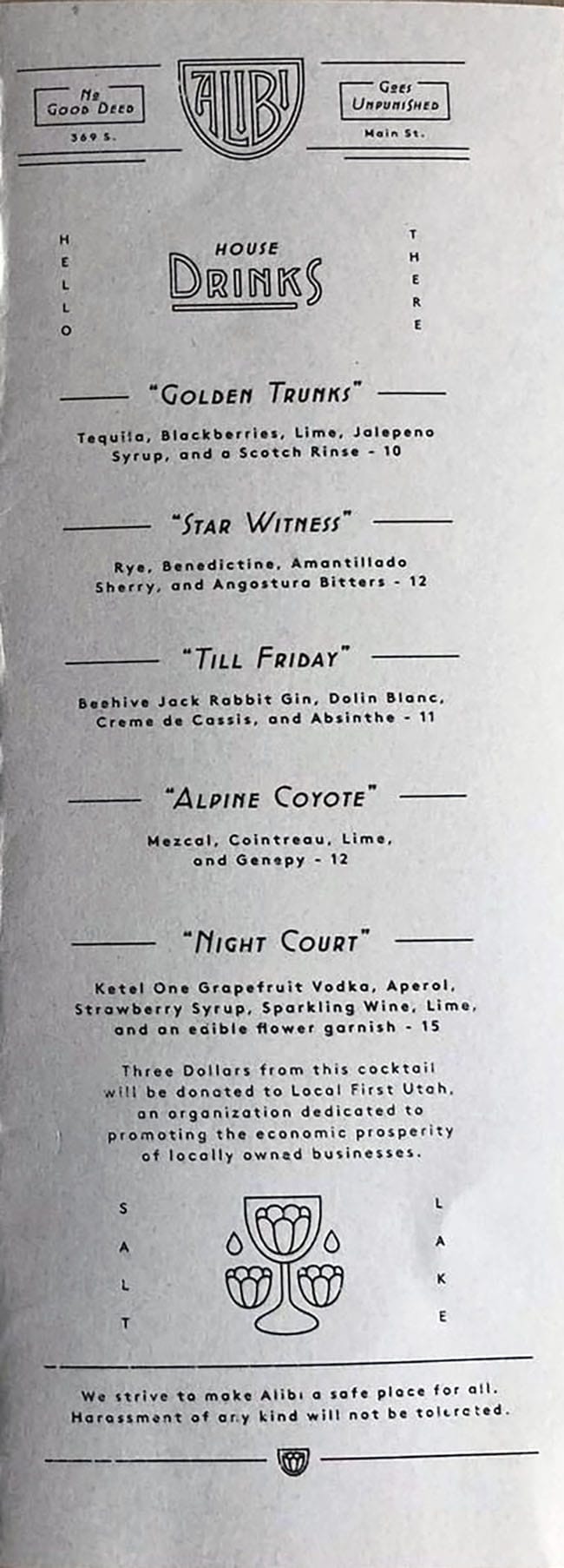 Alibi menu - cocktails