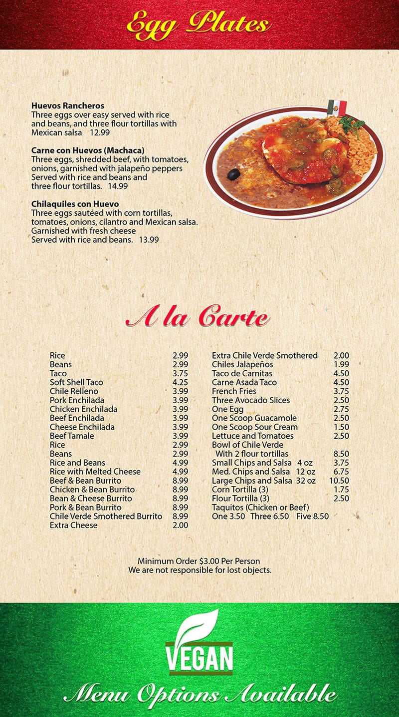 Mi Ranchito Grill menu - eggs, ala carte