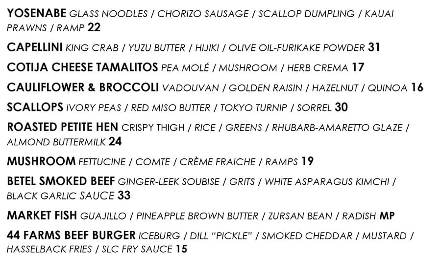 SLC Eatery menu - entrees