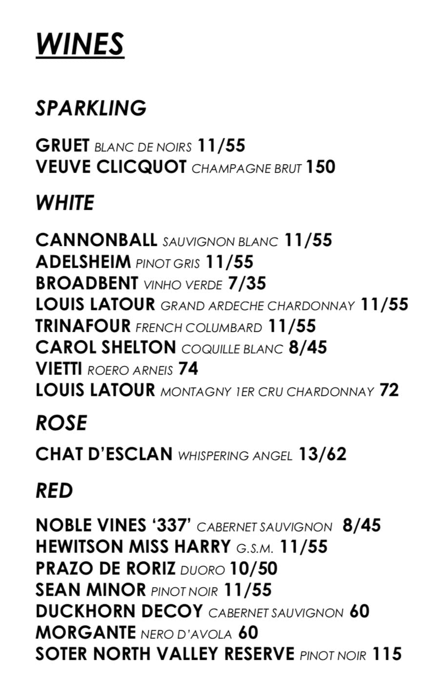 SLC Eatery menu - wine